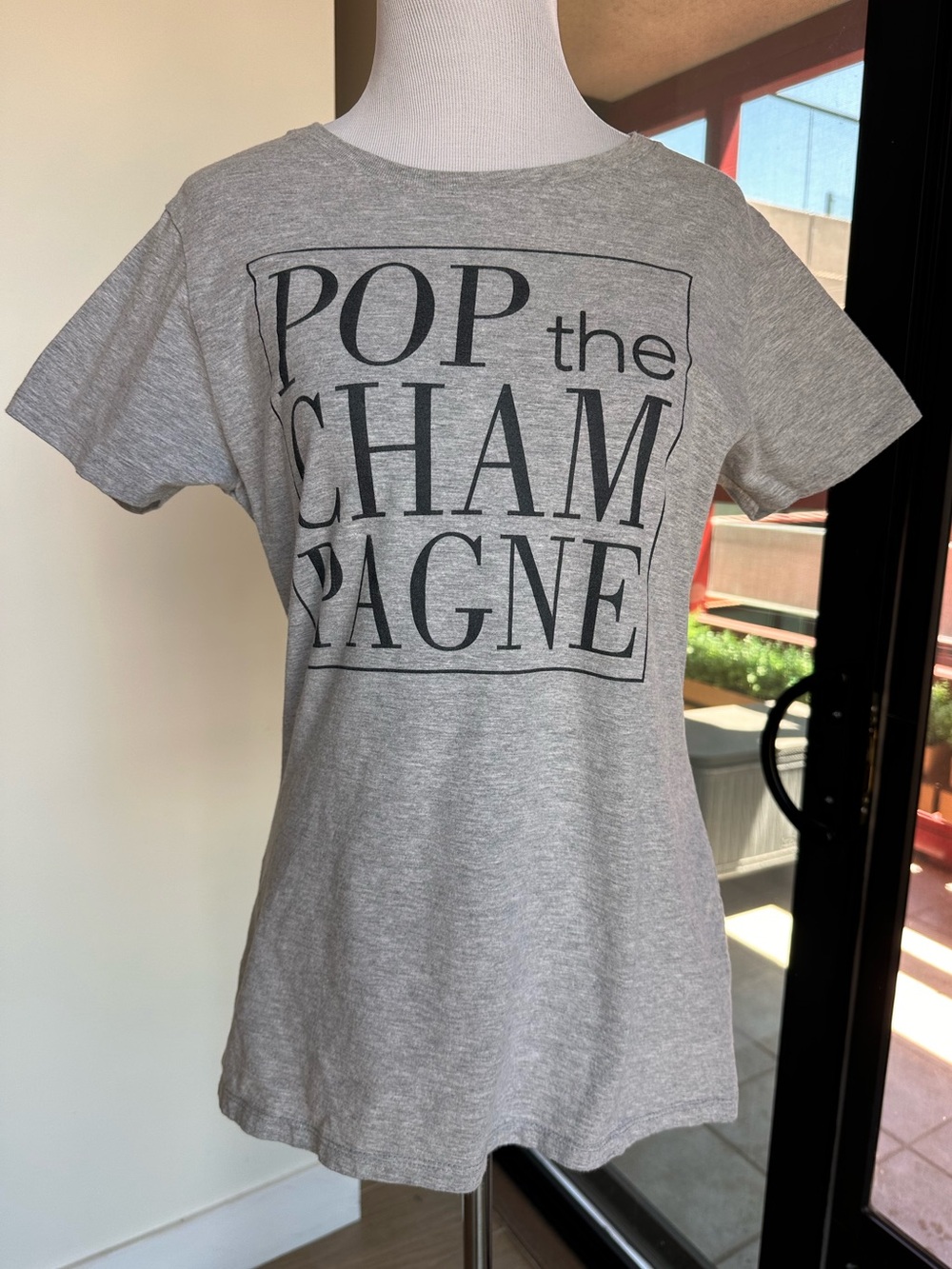 Port and Company Gray "Pop the Champagne" Graphic Tee - Women